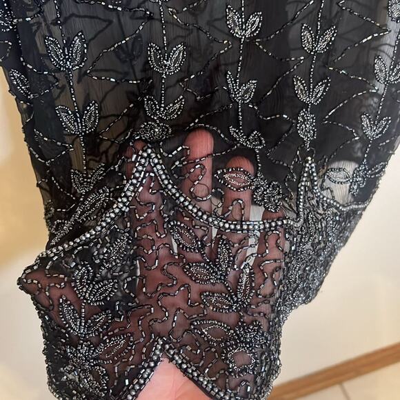 Cote D' Azur Evening Vintage Womens Beaded 100% Silk Sheer Blouse Large Black - Picture 4 of 10